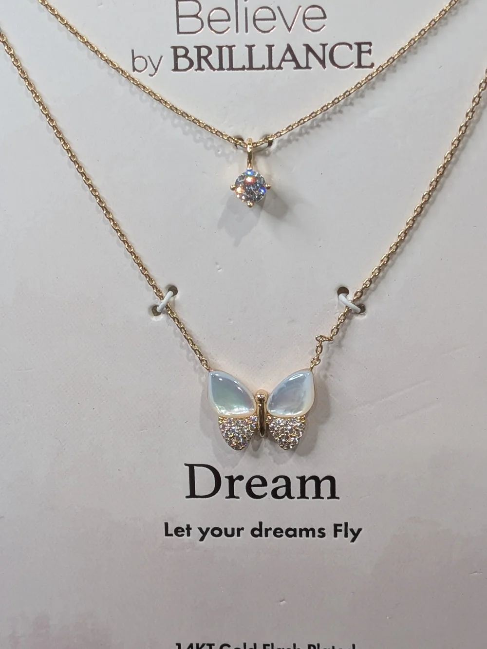 NWT Believe by Brilliance 14K Gold Plated Mother of Pearl Butterfly Necklace Set